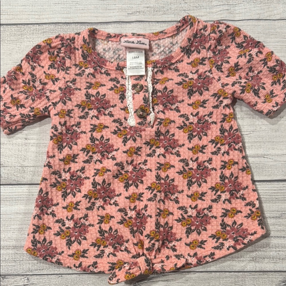 Little Lass Baby Girls Pink Floral Top with Cinched Short Sleeves